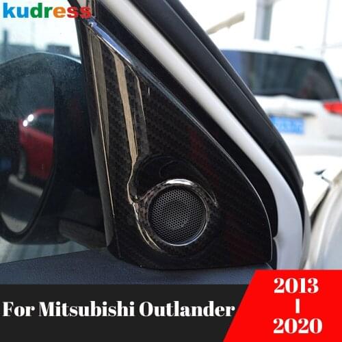 For Mitsubishi Outlander 2013-2019 2020 Carbon Fiber Front Door Triangle Cover Trim Audio Speaker Frame Interior Accessories
