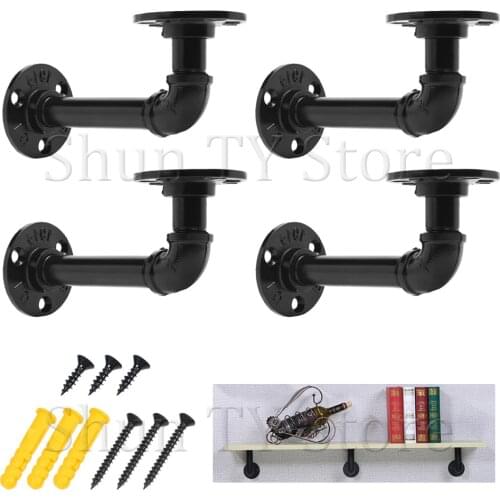 2/4Pcs 90degree Bend Double Flanges Industrial Iron Pipe Shelf Brackets Rustic Pipe Bracket Metal Wall Mounted Vintage Furniture