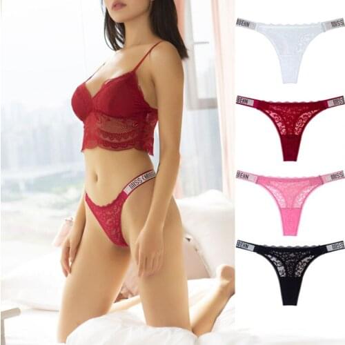 European Sexy Thong Pants Womens Diamond Thong Low Waist Panties Womens Lace Briefs Ladies G-String Female Underwear Lingerie