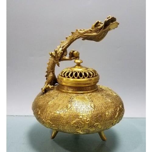 China brass dragon Incense burner crafts statue