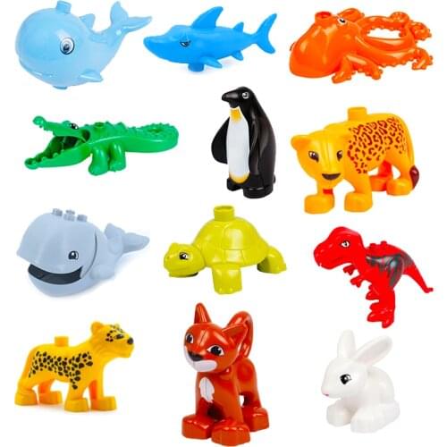 MOC Animal Bricks Cat Tiger Whale Rabbit Dinosaur Big Size Blocks Compatible With Brand Birthday Toys For Kids Gift
