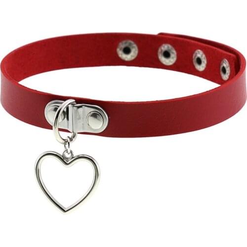 Red Fashion Women Men Cool Handmade Jewelry Heart Metal 2021 Choker Leather Collar Bondage Harness Necklace Punk Chockers Gift