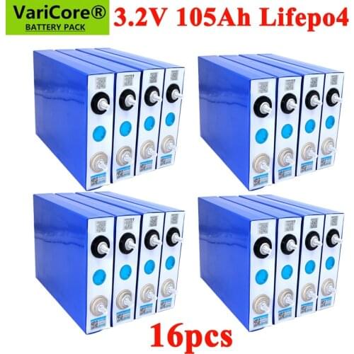 16pcs 3.2v 102Ah 105Ah Lifepo4 Rechargeable Battery Lithium Iron Phosphate for 12v Campers Golf Cart Off-Road Solar Wind Yacht