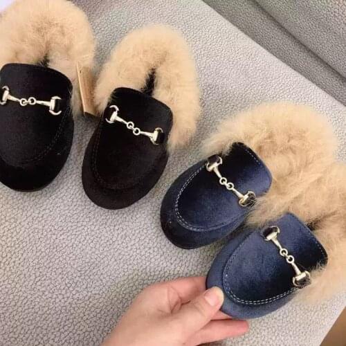 NEW Thick real hair keeps warm 2020 Boys Girls Velvet Loafer New Winter Warm Kids Fur Shoes casual shoes Princess Girls Shoes