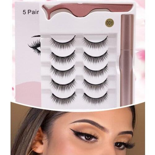 Makeup 5 pairs 3D Magnetic Eyelashes Magnet Eyeliner Fake lashes Waterproof Liquid Long Lasting Eyelashes Set for Makeup