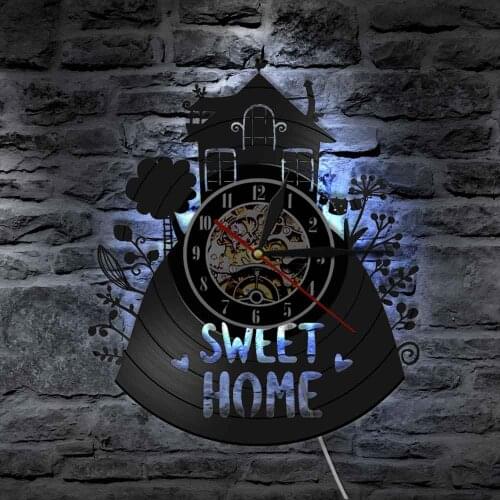 Sweet Home Wall Clock Silent with LED Light Vinyl Record Wall Clock Non-ticking Modern Design Home Decor Baby Registry Gift