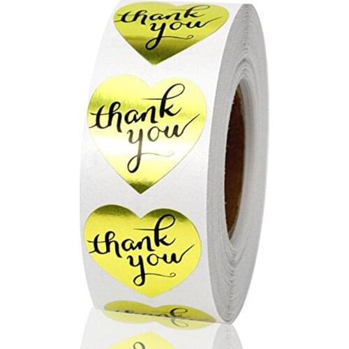 50-500pcs thank you Stickers Heart Gold Foil Thicked Paper Sticker Party Gift Packing Sticker Cake bake DIY Handmade labels
