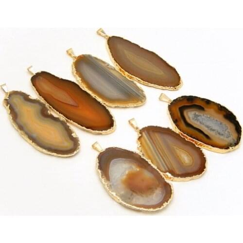 WT-P523 Wholesale natural original color slice at gate with 24k gold electroplated around stone natural color raw stone