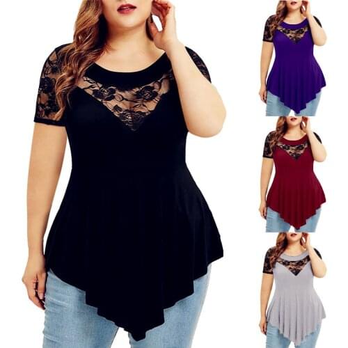 New Summer Fashion Colors Sexy Sexy Lace Women Plus Sizes Ruffles Loose Big Large Vintage Fashion Cotton T Shirts Tops Tees