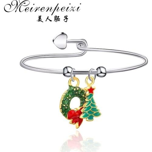 New Years Hot Sell Merry Christmas Tree Colorful Faux Bells Santa Claus Snowman Pendant Christmas Bracelet