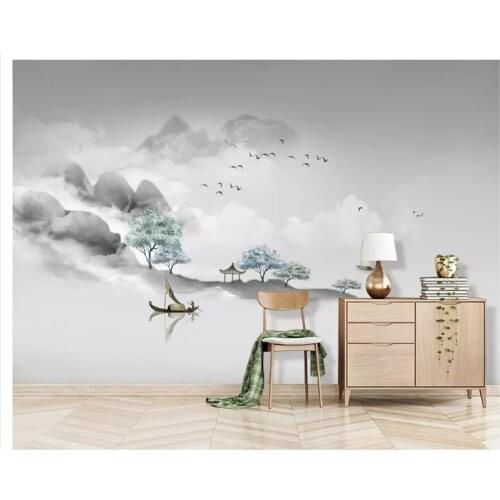 Beibehang New Chinese wall papers home decor style hand-painted abstract lines ink artistic landscape fashion silky 3d wallpaper