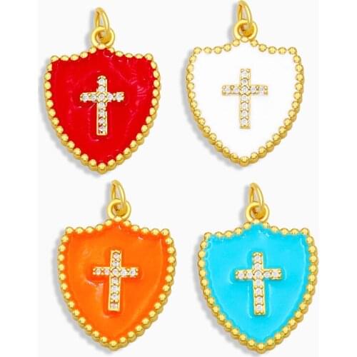 OCESRIO Brass CZ Cross Pendants Charm for Jewelry Making Wholesale Red White Enamel Pendants for Jewellery Making pdta285