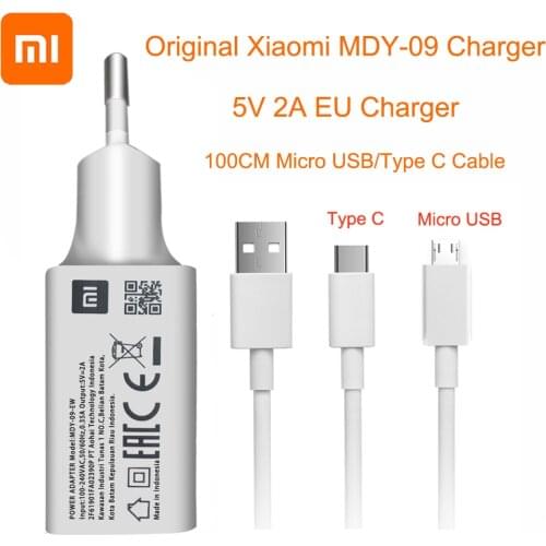 Original XIAOMI Power Adapter MDY-09-EW EU 5V 2A Micro USB Type C Data Cable Wall Charger Support All Micro USB Mobile Phones