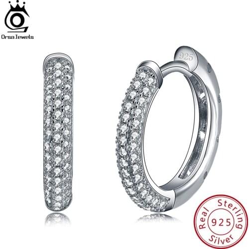 ORSA JEWELS Hoop Earrings 2019 Trendy Women Jewelry 925 Sterling Silver Earring with 2 Row 90pcs Austrian Cubic Zirconia SE19