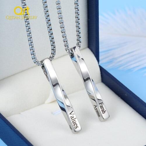 Personalized Four Sides Engraving Twisted Bar Necklace Unisex Stainless Steel Custom Name Pendant Jewelry Gifts For Women/Men