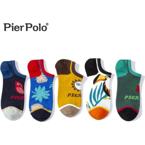 PIERPOLO Men Socks 5Pairs/Lot Fashion Cotton Happy Socks High Quality New Low Cut Ankle Socks Summer