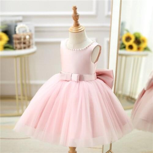 Infant Toddler Baby Girl Dresses for Baptism Summer Birthday Party Clothes Bow Christening Ball Gown Sleeveless Princess Costume