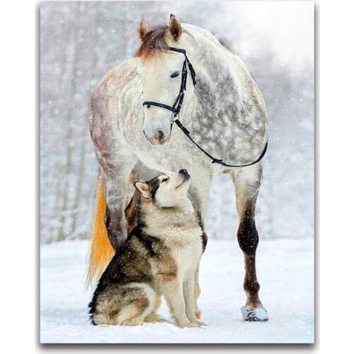 Full round Diamond painting cross stitch snow horse & Wolf full square Diamond mosaic Husky 5D DIY Diamond embroidery dog FG229