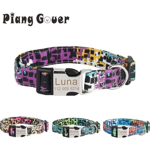 Custom Name Dog Collar Punk Geometric Patterns Pet Collar Engraved Tag ID Cat Collars for Small Medium Big Dogs