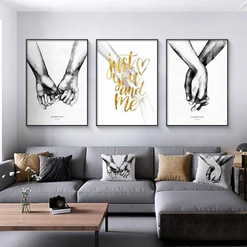 Nordic Poster Black And White Holding Hands Canvas Prints Lover Quote Wall Pictures For Living Room Abstract Minimalist Decor