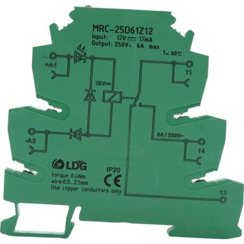 MRC-25D61Z12 10pcs Mini 12VDC Electromagnetic Coil Interface Relay Switch 6A 250VAC/DC Output Voltage Control Relay Board Din