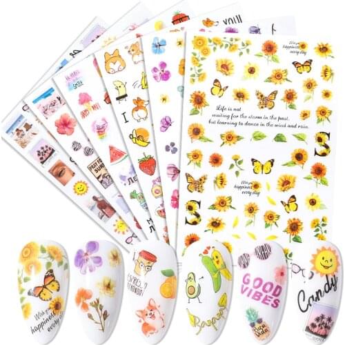 Sliders for Nails Sunflower Stickers Nail Art Water Decals Cherry Blossoms Butterfy Spring Floral Manicure Decoration Wraps
