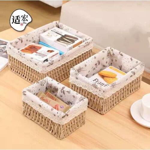 Handmade Straw Storage Basket Rattan Storage Baskets Kids Toys Organizer Clothes and Sundries Storage Box Cabinet Laundry Basket