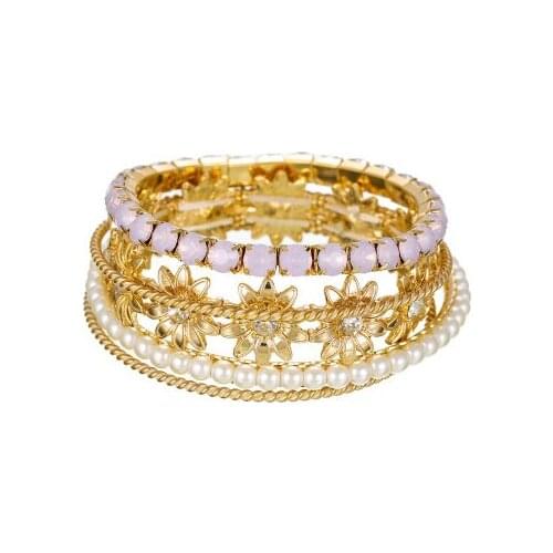 New fashion micro-set rhinestone pearl alloy electroplating five-piece bracelet For Women Accessories jewelry