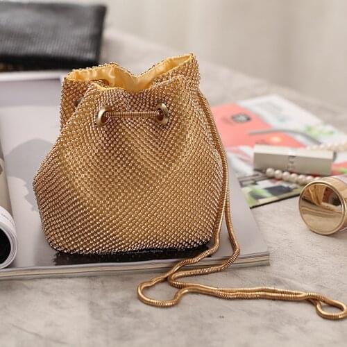 Rhinestones Women Handbags Soft Bucket Day Clutches Cover Diamonds Evening Bags Party Wedding Dinner Purse