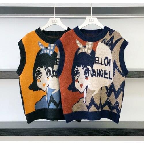 Womens Sleeveless Sweater Ladies Jumper Knitted Tops Pullover Female Cute Ladies Cartoon Fashion Vest Sweaters Vests NS584
