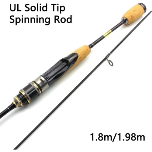 Cheap 1.8m 1.98m UL Travel Spinning Rod With Solid Carbon Tip Lure Weight 2-7g Line 2-6LBS Spinning Fishing Pole With Hard Case
