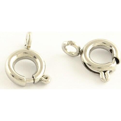 50pcs 304 Stainless Steel Spring Clasps for Jewelry Making Necklace Connectors 9x7.2x1.3mm Hole: 2mm; Inner Diameter: 3.9mm