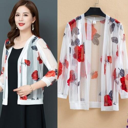 Womens Coat Shawl New 2020 Summer Printing Thin Jacket Cardigan Middle aged Woman Elegant Windbreaker Sun Protection Clothing