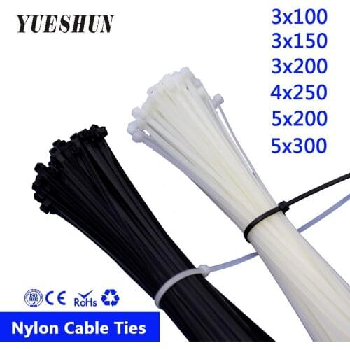 100PCS Nylon Cable Ties 3*100 3*150 3*200 White Black Cable Wire Ties Self Lock 50pcs 5*300mm Zip Ties 100mm 150mm 200mm 250mm