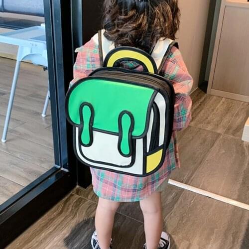 3D Jump Style 2D Drawing Kids Cartoon Backpack School Comic Bookbag