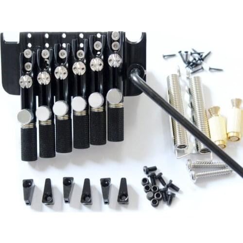 6 Strings Black Headless Guitar Fanned Fret Tailpiece Tremolo Bridge