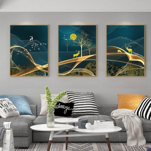 BALLEAY ART 3 Piece Canvas Painting Deer Moon Panels Canvas Print Wall Art Painting For Office Living Room Easy Wall Posters