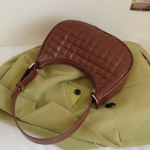 Brand Shoulder Bags For Women New 2021 Fashion Baguette Bag Luxury Underarm Handbag PU Leather Lattice Vintange Half Moon Bag