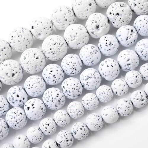 Natural Stone Beads White Lava Round Loose Spacer Bead for Jewelry Making DIY Charm Bracelet Accessories 4/6/8/10/12mm 15
