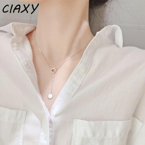CIAXY 925 Sterling Silver English Letters Love Necklace for Women Circle Disc Pendant Ins Clavicle Chain Choker Korean Jewelry
