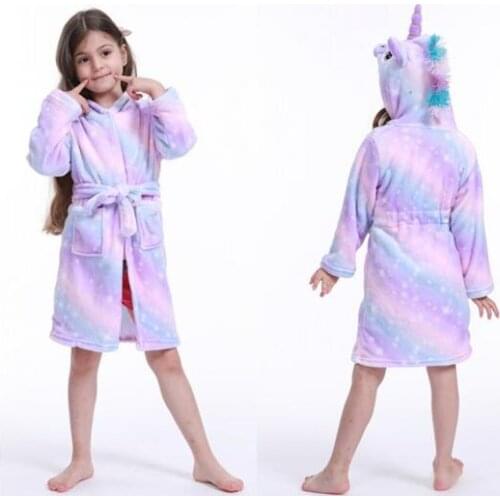 Unicorn Hooded Children Bathrobes Kids Star rainbow Bath Robe Animal For Boys Girls Pyjamas Nightgown Kids Sleepwear