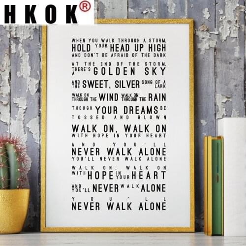 HKOK Canva Painting Poster Print You'll Never Walk Alone Lyrics Liverpool Football Club Nordic Style Wall Art Picture Home Decor