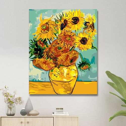 Oil Painting By Numbers Flower On Cotton With Frame Handmade Drawing For Adults Picture Coloring Decoration Art