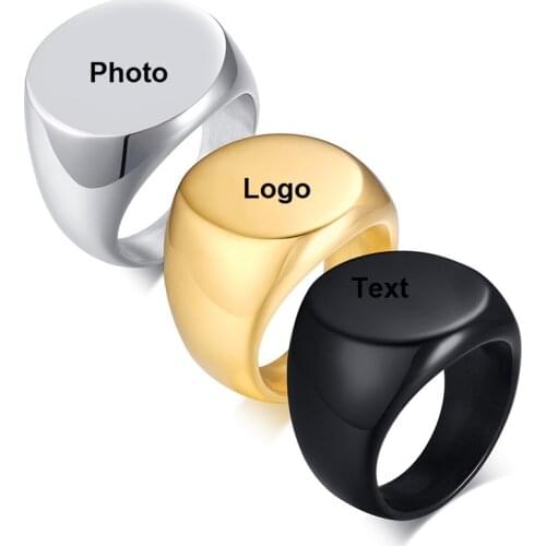 Stainless Steel Ring for Men 20mm Heavy Stamp Signet Rings Blanks Big Women Wedding Band Custom Laser Engrave Letters Pets Name
