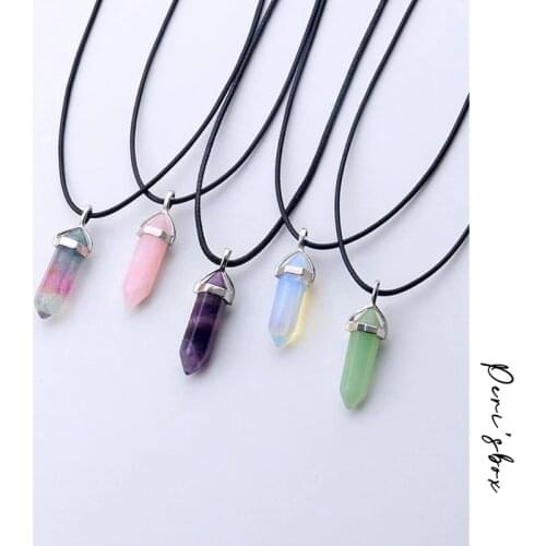 24 design natural green aventurine opal quartz crystal pendant black leather hexagon pendant chrysocolla choker necklace jewelry