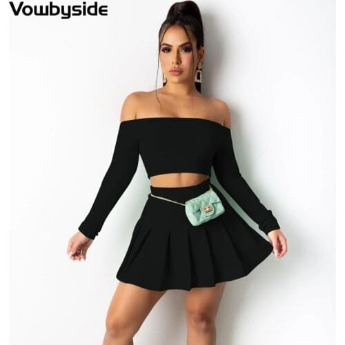 Summer New Womens Suit Solid Color Slash Neck Long Sleeve Top Dress Sets