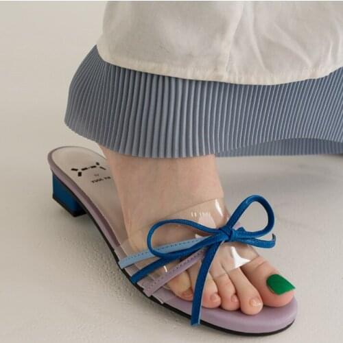 Hot sale summer bowtie slides slip on slippers low heels clear shoes women outside slides bowknot transparent shoes