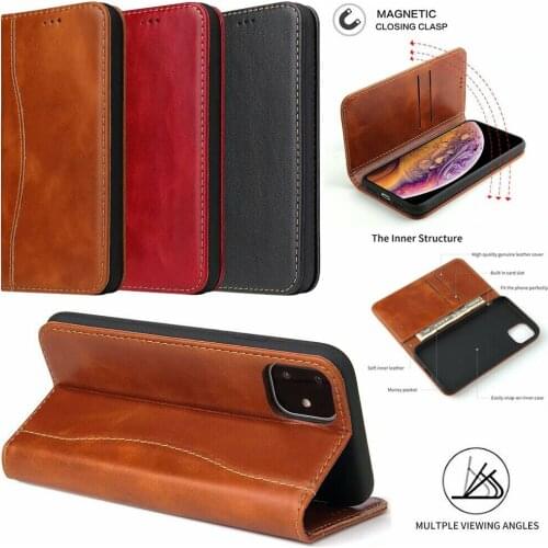 For Apple iPhone 11 12 Pro XS Max XR Luxury Magnetic Wallet Case Genuine Leather Stand Card Cover Coque Kickstand Etui Funda