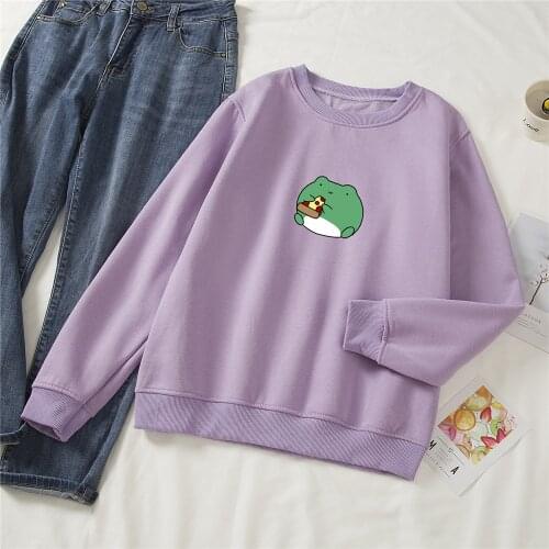 Cute Frog Printed Hoodies Cotton Sweatshirt Women Hoodie Hip Hop Kawaii Harajuku Oversized Womens Tops Korean Clothes Streetwear