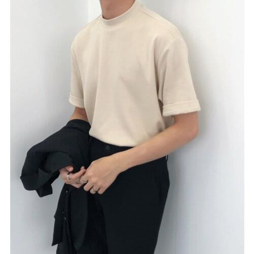 Mens wear 2021 summer fashion Solid Color Turtleneck Short Sleeve Tee for men and women korean style casual tops